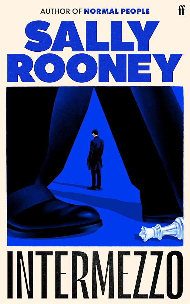 intermezzo book cover in blue with a chess piece.